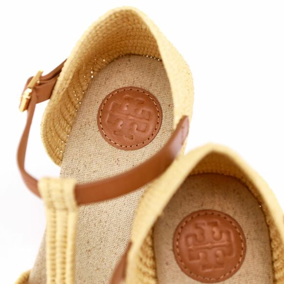 NIB Tory Burch Royal Tan Carina Straw Wedges Sandals 9.5 - Picture 6 of 12